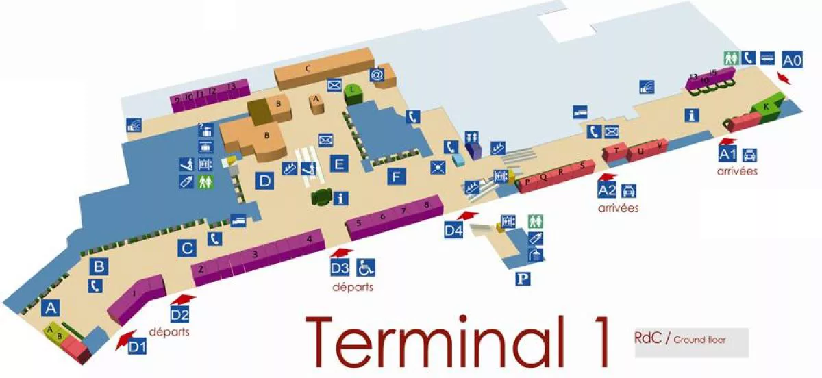 Plan Terminal 1 Nice — zones Arrivées