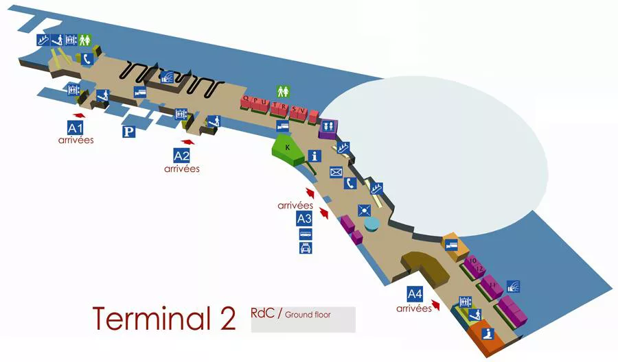 Plan Terminal 2 Nice — zones A1, A2, A3